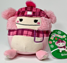 DEFECT Squishmallow 5&quot; Brina Bigfoot Pink Plaid Holiday Hat Scarf 2023 Christmas - £65.97 GBP