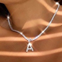 26 Letter Initial Necklace Silver Color Tennis Chain Choker For Women Statement - £10.38 GBP