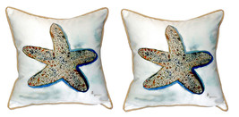 Pair of Betsy Drake Starfish Small Outdoor Indoor Pillows 12 Inch X 12 Inch - £55.38 GBP