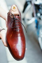 Men&#39;s Brown Color Handmade Full Brogue Toe Vintage Leather Formal Dress Shoes - £118.19 GBP+
