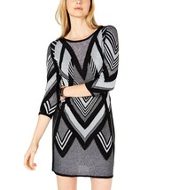 NY Collection Womens LP Black Silver Metallic Geometric Sweater Dress NEW - £17.66 GBP