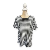 Pleione Gingham Print Blouse Size L Large Black and White Top Tie Back - £23.48 GBP