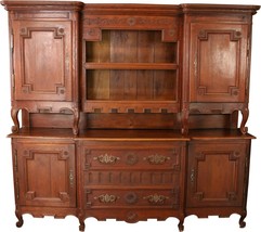 Large Antique Buffet Server 1800, French Country Oak, Carved Rosettes, Wood Peg - £5,298.93 GBP