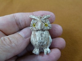 Y-BIR-OW-52) tan white HORNED OWL figurine SOAPSTONE Peru love little ow... - $8.59