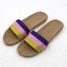 CEYANEAOAnti-slip Linen Slipper 2021 Summer Striped Women Indoor Home Shoes Stra - £18.21 GBP