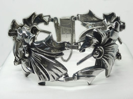Vintage Art Deco Retro Sterling Silver Bracelet Safety Clasp Floral Design - £263.97 GBP