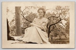 RPPC Lovely Edwardian Lady Seated On Edge of Pier Real Photo Postcard Q28 - $8.95