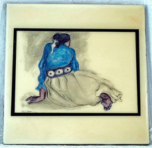 RC Gorman Ceramic Art Tile Pottery Rare 8x8 Inch Woman with Concho Navaj... - $74.99