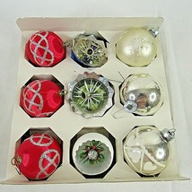Vintage Diorama Christmas Ornaments Silk Glass Silver Red White Lot of 9 Mixed - £17.43 GBP