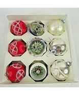 Vintage Diorama Christmas Ornaments Silk Glass Silver Red White Lot of 9... - £17.43 GBP