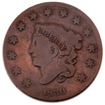 1830 1C Large Cent in VG Condition, Old Cleaning Nicely Retoned - $84.66 CAD