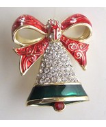 Christmas Bell Pin Brooch Holiday BELL with Red Green Crystal Rhinestone... - $24.67 CAD
