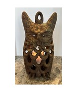 Vintage Cast Iron Horned Owl Hanging Candle Holder Lantern 9.5&quot; - $74.25