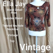  Ell Jay black printed twisted keyhole neckline top size SP - £12.55 GBP