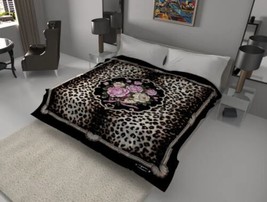 Leopard &amp; Flowers Black Solaron Kor EAN Technology Blanket Softy &amp; Warm Queen - £55.78 GBP