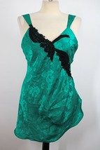 Vtg Victoria&#39;s Secret S Green Jacquard Satin Ruched Chemise Negligee Lingerie - £28.85 GBP