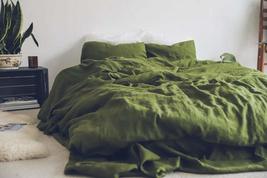 Moss Green Cotton Duvet Cover with Button Boho Duvet Doona Quilt Cover &amp; Pillowc - £58.21 GBP