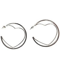 Silver-Tone Open Heart Hoop Earrings Valentines Day Love Lightweight - $13.86