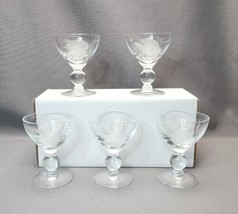 Vintage McBride Cameo Liquor Cocktail Crystal Wine Glasses Set of 5 Frosted Leaf - $24.75