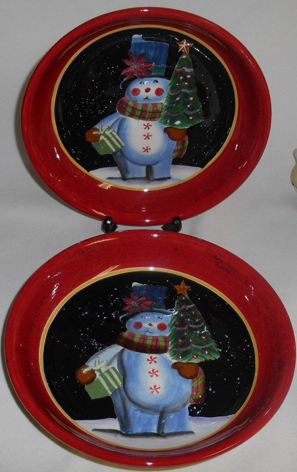 Set (2) Certified International SNOWBALL SNOWMAN PATTERN Pasta Bowls CHR... - $19.79