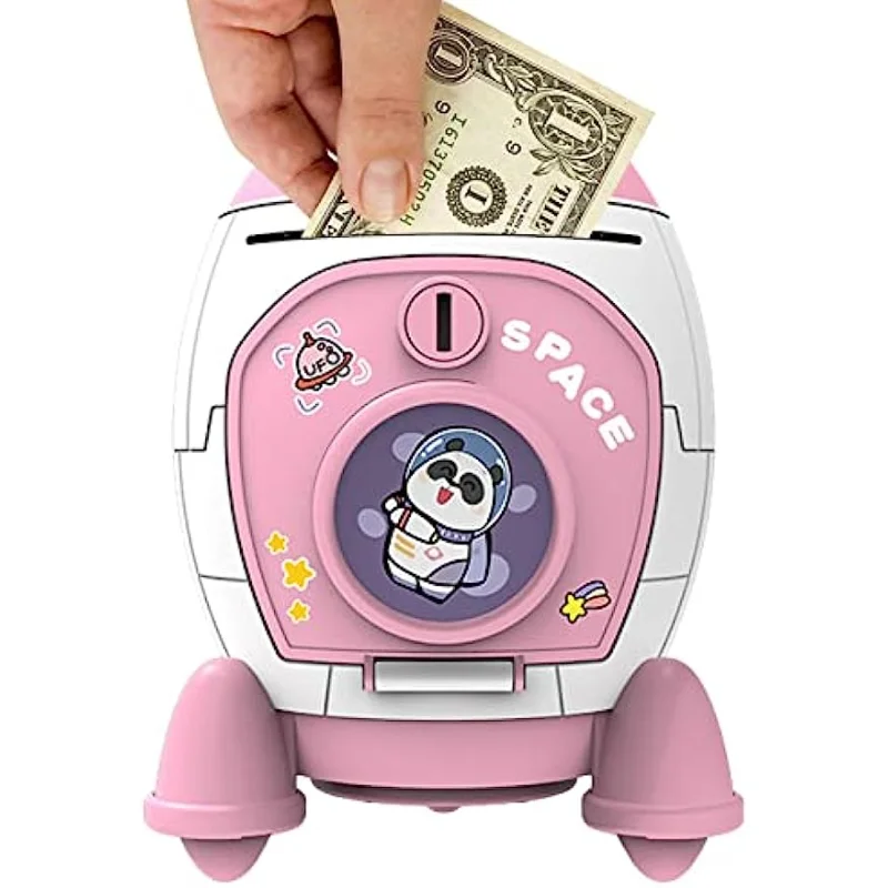 Children&#39;s Cartoon Space Rocket Piggy Bank Toy For Boys And Girls With Large - £12.73 GBP+