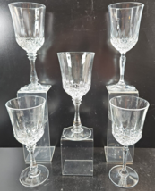 5 Toscany Brighton Water Goblet Set Crystal Clear Panel Etch Emboss Stem... - $56.30