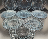 (9) Anchor Hocking Bubble Blue Dinner Plates Set Vintage Textured Depres... - $115.70