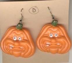 Huge Funky Grouchy Mad Pumpkin JACK-o-LANTERN Earrings Halloween Costume Jewelry - £4.67 GBP