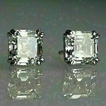 3Ct Asscher Cut Lab Created Moissanite Women Stud Earrings 14k White Gold Over - £65.38 GBP