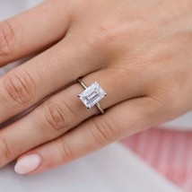 3.17 CT Emerald Cut Engagement Ring Sterling Silver Simple Wedding Dainty Ring - £85.74 GBP