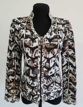 V Neck White Leopard Pattern Real Leather Leaf Jacket Womens All Sizes Zip D9 - £177.78 GBP