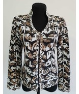 V Neck White Leopard Pattern Real Leather Leaf Jacket Womens All Sizes Z... - £176.52 GBP