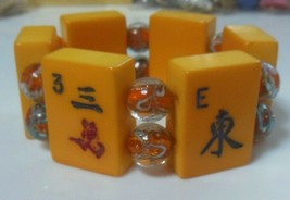 Vintage Mahjong Tile Bakelite Stretch Bracelet W/ Marble Swirl Glass Beads - £67.06 GBP