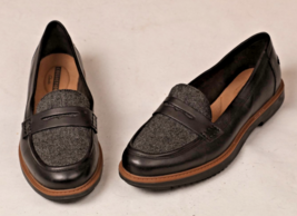 Clarks Cushion Womens RAISIE Eletta Penny Loafer Black Leather Tweed Det... - €21,01 EUR