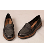 Clarks Cushion Womens RAISIE Eletta Penny Loafer Black Leather Tweed Det... - $444.11 MXN
