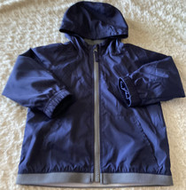 Childrens Place Boys Navy Blue Gray Lined Hooded Windbreaker Jacket Pockets 2T - £7.35 GBP