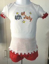 July 4th Short Sleeve Shirt with ruffled sleeves &amp; hem + shorts - Size 24 mo - £12.56 GBP