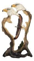 American Bald Eagle Flying Wildlife Forest Scene Faux Wood Cutout Figurine - £23.88 GBP