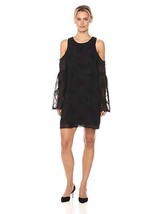 Nwt $320 Bcbgeneration Women&#39;s Medium Black Floral COLD-SHOULDER A-LINE Dress - £68.11 GBP