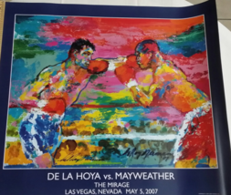De La Hoya vs Mayweather May 5 2007 Leroy Neiman Hand Signed Poster 15&quot; x 19&quot;  - £159.07 GBP
