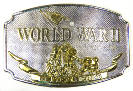 Belt Buckle World War II Remembered Iwo Jima 1941-1945 Gold/Silver Metal 1992 - £11.35 GBP