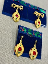 Vintage DALE Christmas Ornament Rhinestone Earrings and Twin Brooches - $34.65