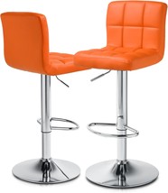 Monibloom Bar Stools Set Of 2 Square Back Pu Leather Counter Height, Orange - $2,253.21 MXN