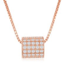 Sterling Silver Micro Pave Rod Necklace - Rose Gold Plated - £44.18 GBP