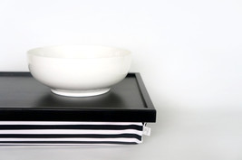 Breakfast serving or Laptop Lap Desk with Pillow Tray- Black and White with Stri - $68.00