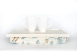 Wood Sofa tray, Breakfast serving or Laptop Lap Desk- off white with  thick mint - £43.29 GBP