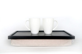 Wood Sofa tray, Breakfast serving or Laptop Lap Desk- black  with natural thick  - £43.06 GBP