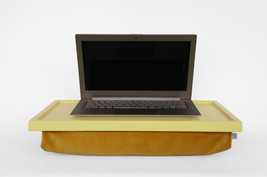 Velvet pillow serving tray, Laptop Lapdesk- light yellow with golden yel... - £51.11 GBP