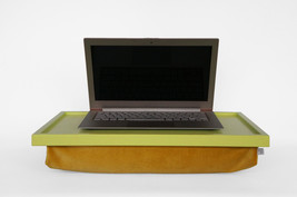 Velvet pillow serving tray, Laptop Lapdesk- light green with golden yell... - £51.11 GBP