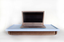 Velvet pillow Breakfast serving or Laptop Lapdesk- light blue with taupe... - £51.95 GBP